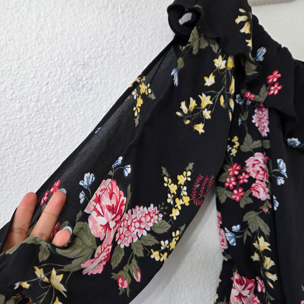 Y2K Bongo Floral Romper Small Off Shoulder Peasant Boho Bell Sleeve Mini Small - Picture 6 of 9